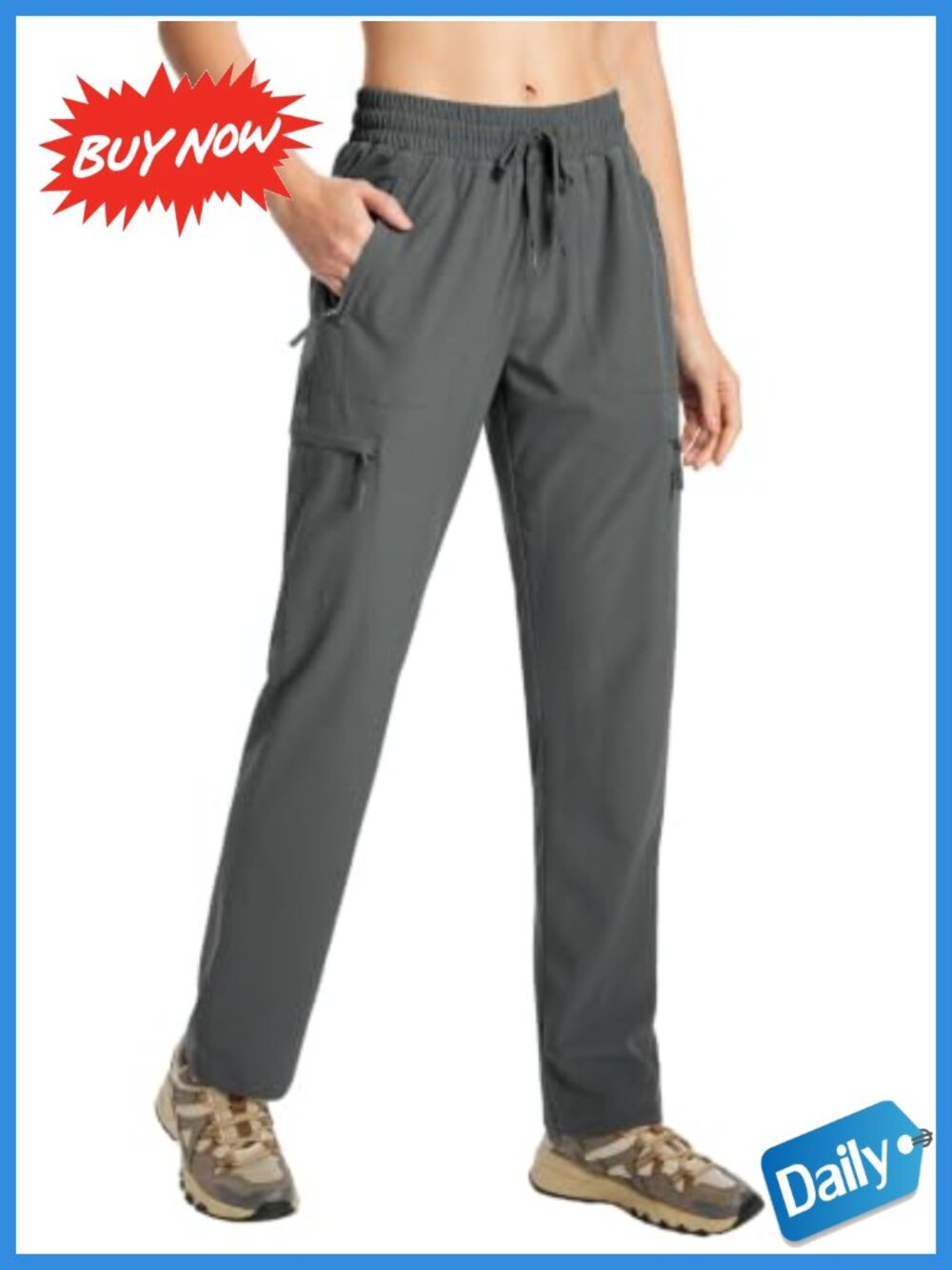 Womens Hiking Cargo Pants Lightweight Quick Dry Water Resistant Zip Pockets